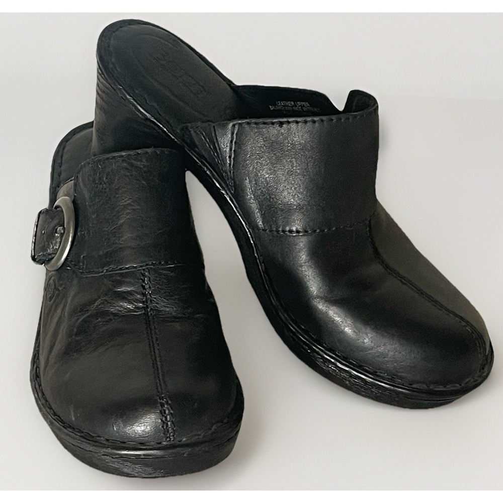 Born Black Leather‎ Clogs Womens Comfort Slide Mule Heels Size 7